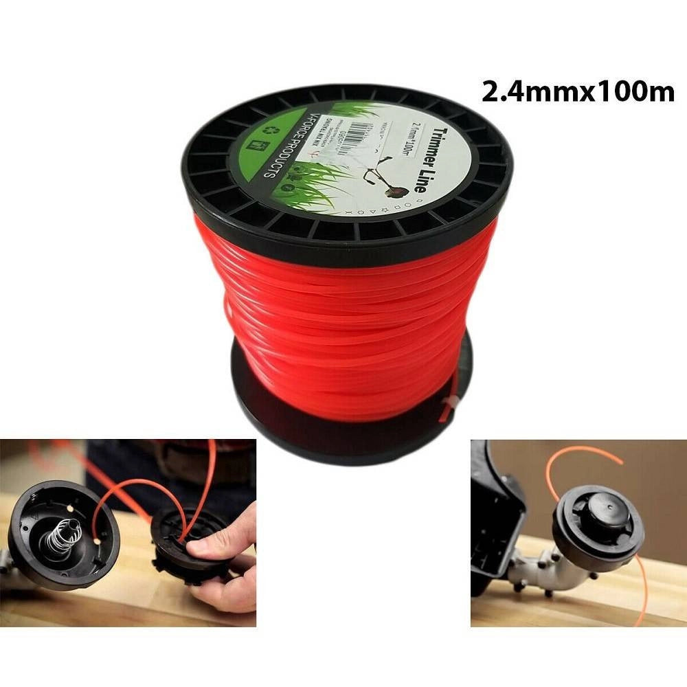 Trade Shop - Filo Per Decespugliatore Tondo 2,4mm Bobina 100mt Tagliaerba Cavo Matassa Rosso -