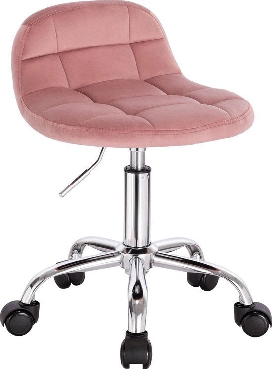 Sedia da Ufficio in Pelle di Velluto - Rosa - Supporto per Scrivania - Adattabile e Girevole - Con Ruote - Per Lavoro e Casa