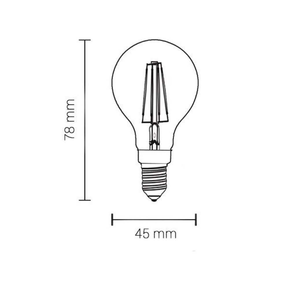 Lampadina led filamento sfera attacco e14 potenza 4 watt *** temperatura colore lampada 2700k bianco caldo, confezione 1