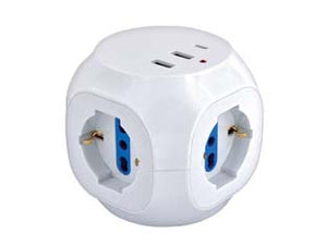 MULTIPRESA CUBO DA TAVOLO 3 BIPASSO/SCHUKO + 2 USB + 1 USB-C - 1 pezzi SYNTESY