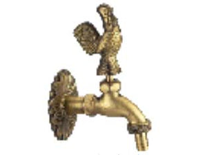 RUBINETTO ARTISTICO IN OTTONE ORO ANTICATO CON GALLO- - attacco M1/2 - raccordo terminale M 3/4 - 1 pezzi VETTE
