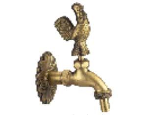 RUBINETTO ARTISTICO IN OTTONE ORO ANTICATO CON GALLO- - attacco M1/2 - raccordo terminale M 3/4 - 1 pezzi VETTE