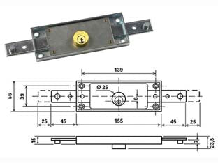 SERRATURA PER SERRANDA CENTRALE A CILINDRO TONDO FISSO 1600- - (C-1600) - 1 pezzi POTENT