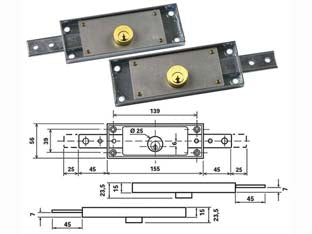 SERRATURA PER SERRANDA LATERALE A CILINDRO TONDO FISSO 1600- - DX-SX accoppiate (C-1625) - 1 coppia POTENT