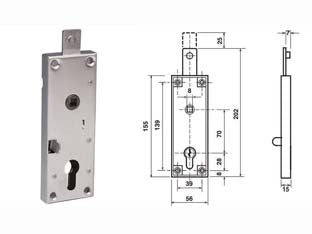 SERRATURA PER CILINDRO EUROPEO PER PORTA BASCULANTE C1640E - 1 pezzi POTENT