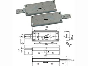 SERRATURA DOPPIA MAPPA PER SERRANDA LATERALE CATENACCIO PIEGATO 1600- - DX-SX accoppiata (1625/Z) - 1 coppia POTENT