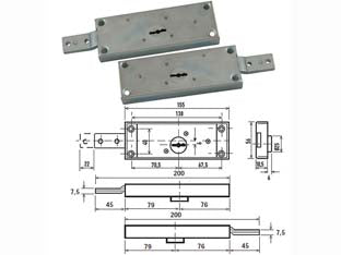 SERRATURA DOPPIA MAPPA PER SERRANDA LATERALE CATENACCIO PIEGATO 1600- - DX-SX accoppiata (1625/Z) - 1 coppia POTENT