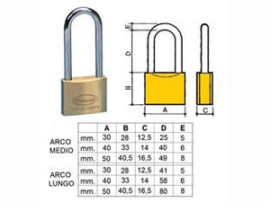 LUCCHETTO OTTONE ARCO LUNGO 2700- - mm.30 arco lungo (2770) - 12 pezzi POTENT