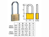 LUCCHETTO OTTONE ARCO LUNGO 2700- - mm.40 arco lungo (2780) - 12 pezzi POTENT