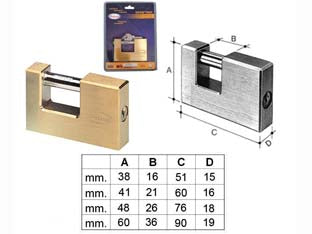 LUCCHETTO RETTANGOLARE IN OTTONE 2800 IN BLISTER- - mm.90 (2820B) - 1 pezzi POTENT