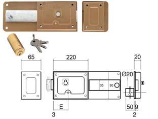 FERROGLIETTO APPLICARE CATENACCIO 6 MANDATE CILINDRO FISSO- - mm.70 (270A) - 2 pezzi WALLY
