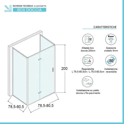 Box doccia 80x80x80 cm porta a soffietto serigrafata H 200 cm Ted