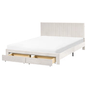 Letto matrimoniale 160 x 200 cm Bianco Sporco Rivestimento in velluto 4ft con cassetti Testiera Base a doghe Moderno