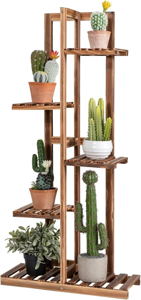Porta Piante di Legno con 5/6 Livelli, Scaffale per Fiori, Scaffale Angolare per Piante, Scaffale Multiuso, Porta Fiori per Interno ed Esterno per Salone e Balcone (5 livelli)