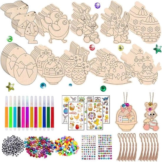 Hanger in legno per Pasqua da decorare 310 pezzi set di attività per bambini decorazione di Pasqua cigno pasquale pennarelli acrilici