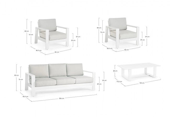 Set Salotto da Giardino Divano 2 Poltrone e Tavolino Baltic Bianco