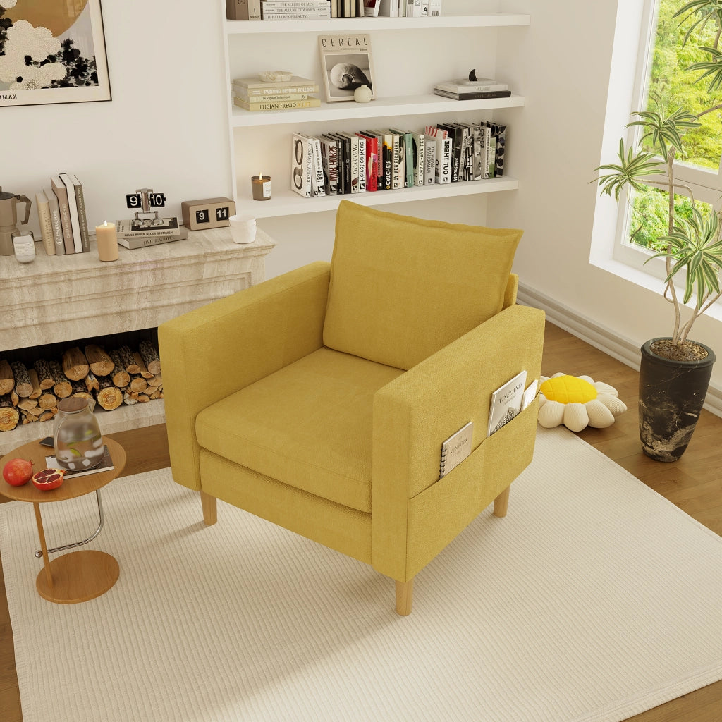 POLTRONA Relax 71x68x82 cm Chenille Senape con tasche laterali