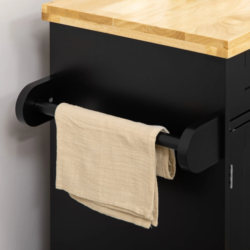 Carrello da Cucina con 1 Cassetto; 1 Anta; Ripiano Regolabile; Portaspezie e Portasciugamani; in Legno; 109x40x89 cm; Nero