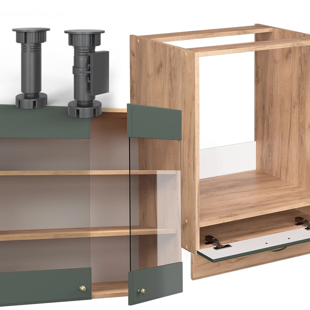 Cucina angolare completa Fame-Line Verde-oro rustico/Rovere dorato 190 x 60 cm, PL Marmo Vicco