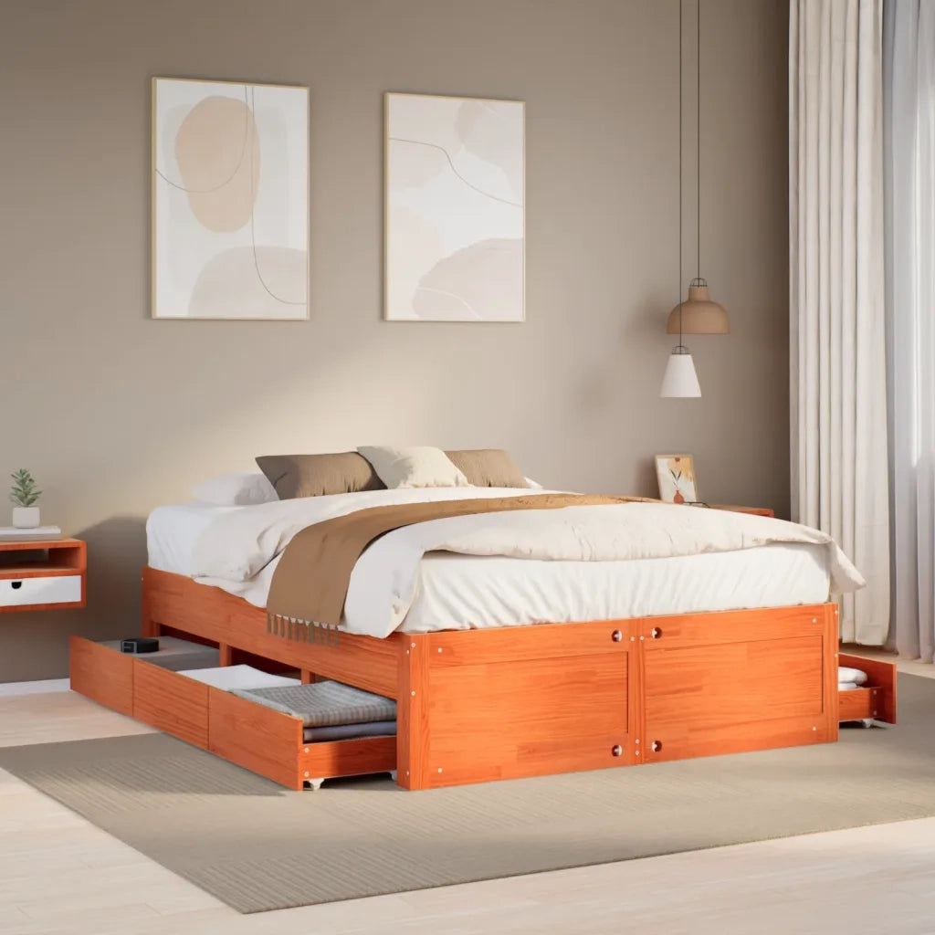 Giroletto senza Materasso con Cassetti Marrone Cera 140x190 cm