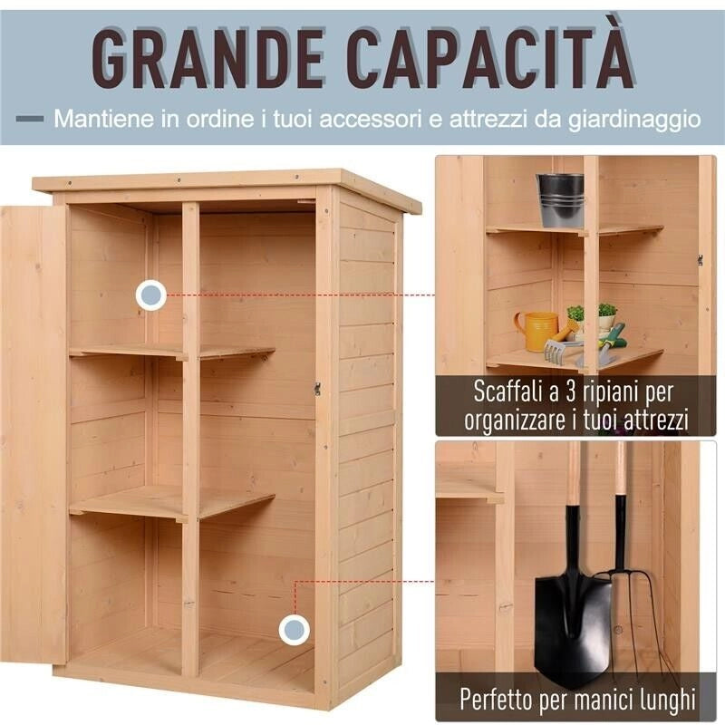 CAPANNO PORTA ATTREZZI DA ESTERNO IN LEGNO DI ABETE 75 X 56 X 115 CM
