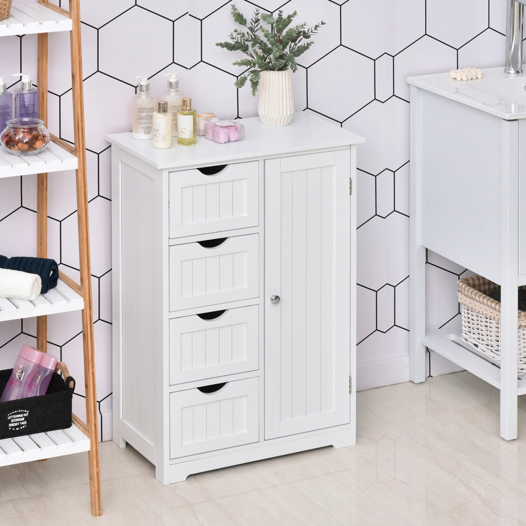 Mobile da Bagno con Anta, 4 Cassetti e Ripiano Regolabile ¨C zephmum ¨C 56x30x83 cm Bianco