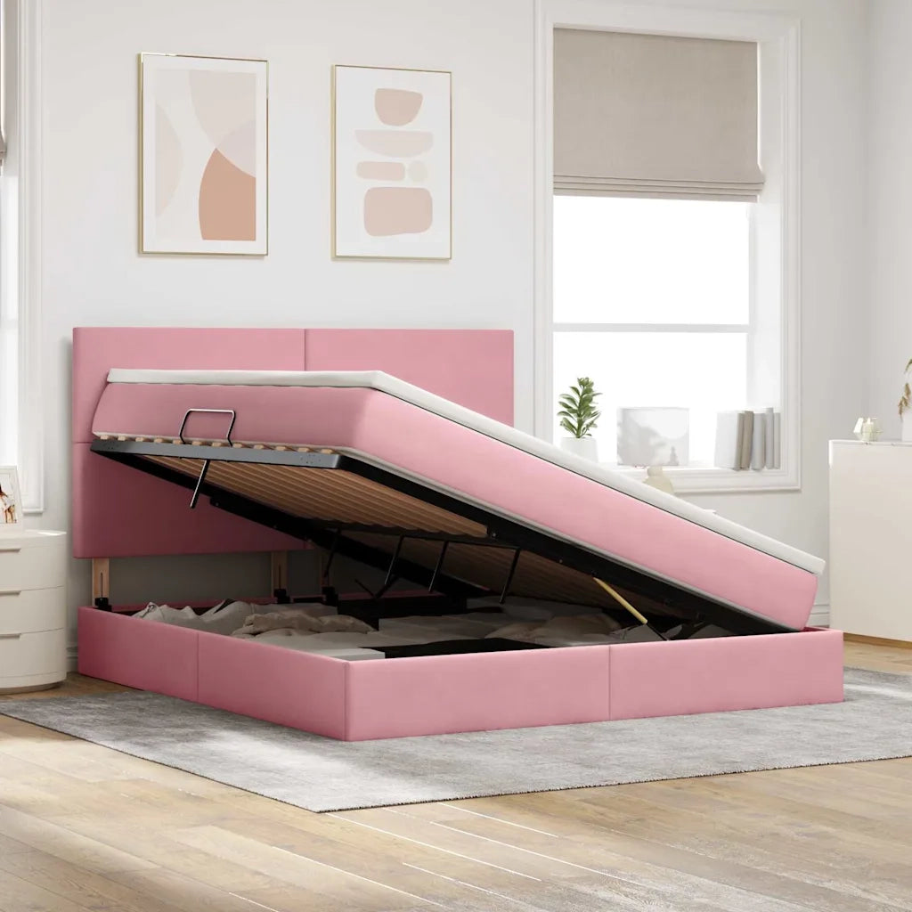 Letto con contenitore e materasso Rosa 180 x 200 cm Velluto