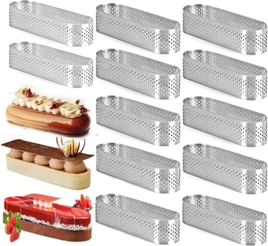 Tartine ovale con fori - 12 pezzi anello mousse forma tarte - Cerniera francese per mousse torte quiches - 94 forme di tartelette