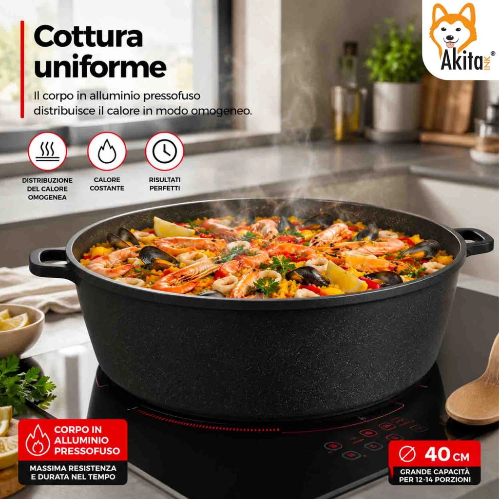 Akitaink Casseruola Alluminio Pressofuso Coperchio in Vetro 40 cm