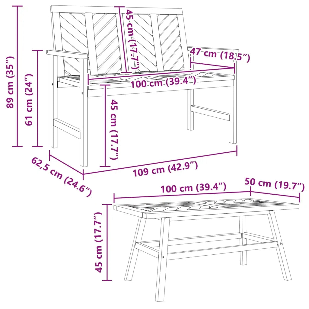 Set Lounge da Giardino 3 pcs Marrone Legno di Acacia Massello 3154128