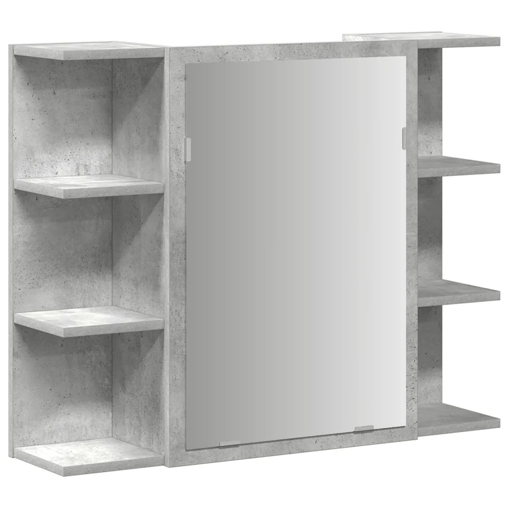 Mobile bagno con specchio-Armadietto a Specchio da Bagno-Mobile bagno con specchio Grigio Cemento 80x20,5x64 Multistrato