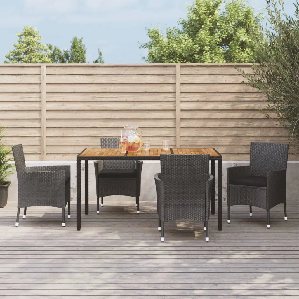 Set da Pranzo da Giardino 5 pz Nero con Cuscini in Polyrattan