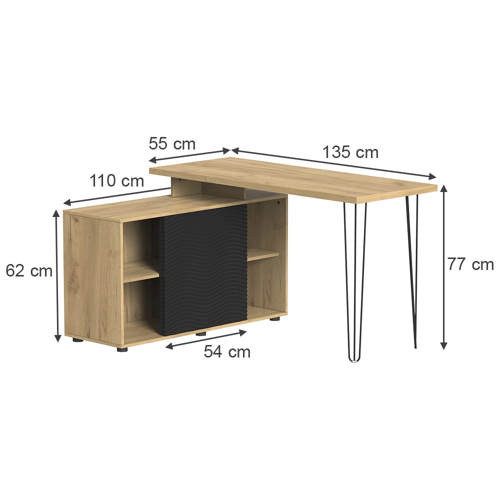 Vicco Scrivania angolare Nero 135 x 55 cm con schedario