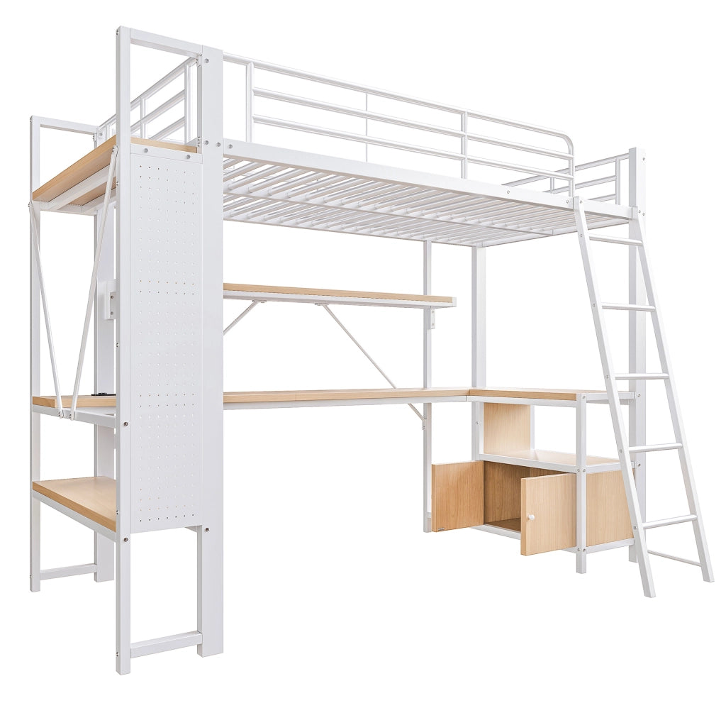Letto a soppalco 90x200 cm con scrivania, LED e spazi contenitivi