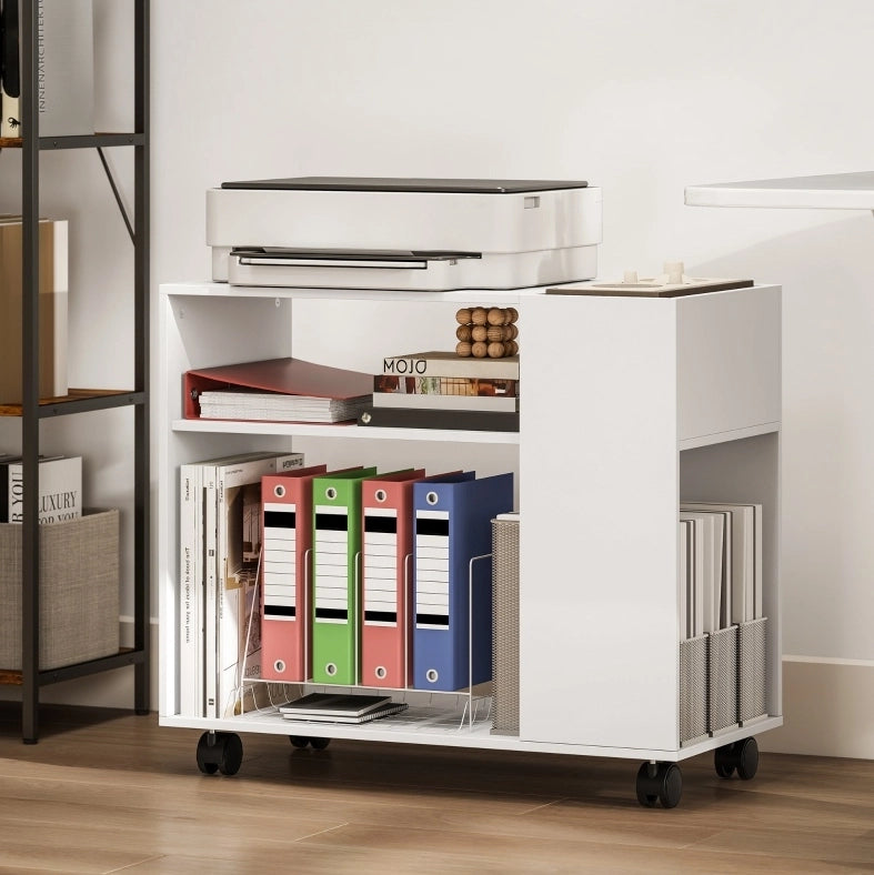 Supporto per stampante 70x34x60 cm in truciolato bianco con ruote