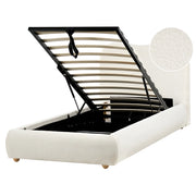 Letto con contenitore in bouclé bianco sporco 90 x 200 cm design moderno e minimalista