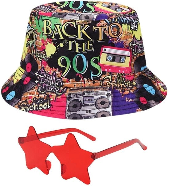 Cappello da Pesca con Design Retro Hiphop - Disponibile in Molti Colori - Incluso Bracciale con Stella - Materiale Poliestere - Misura 56-58 cm - Adatto per Attività All'Aperto - Cappello da Pesca