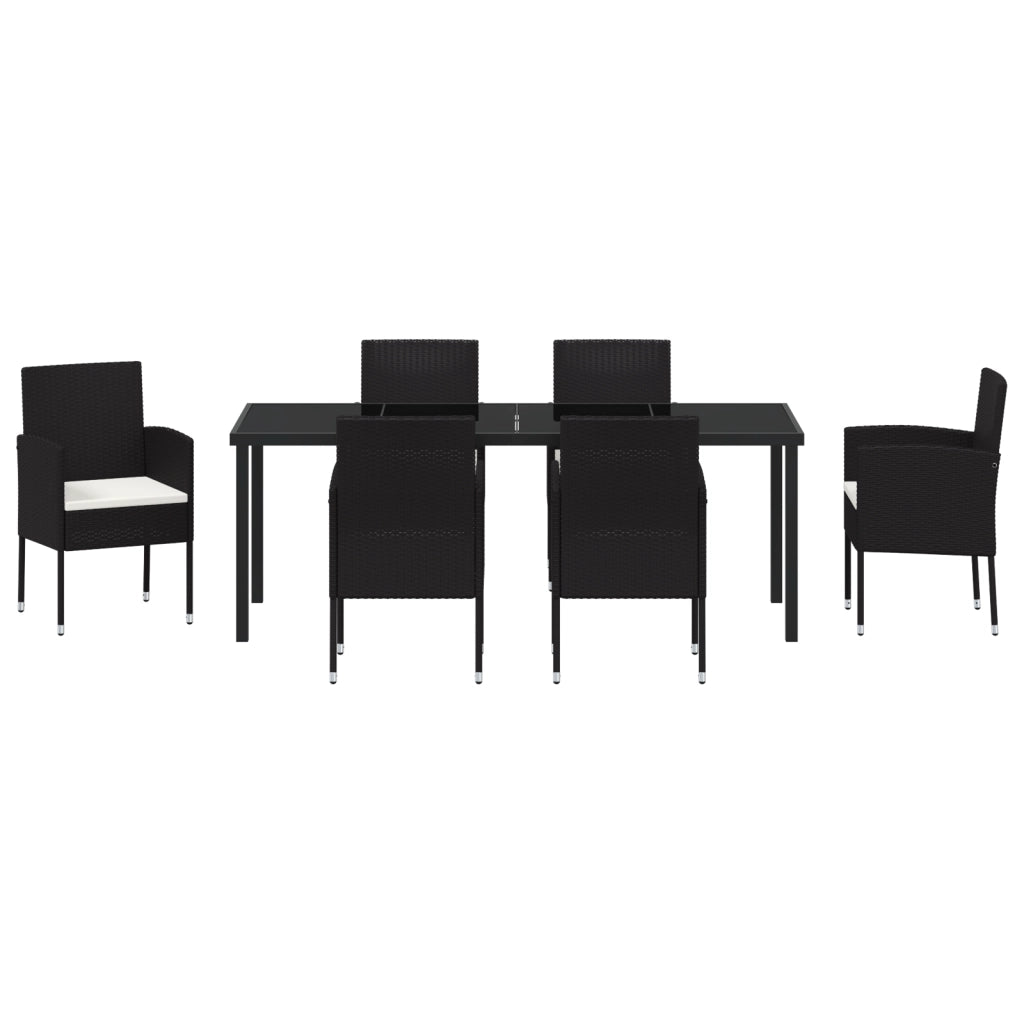Set Pranzo Giardino 7 Pezzi con Cuscini Rattan Polinato Nero