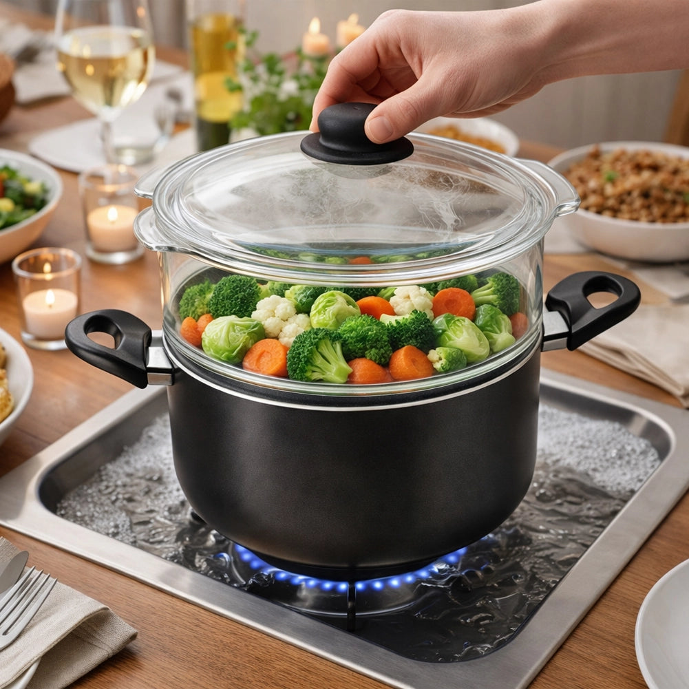 Casseruola Con Vaporiera 24 cm In Vetro e Alluminio Fuoco e Idee MADE IN ITALY