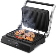 3 in 1 Piastre per Panini 2000 W, Bistecchiera Elettrica con 5 Modalità Automatiche, Cottura Bifacciali, Timer 0-4H e Display a LED, Materiale Antiaderente, Ideale per Panini e Barbecue