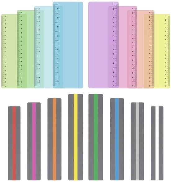 Assistenti di lettura 16 pezzi - Overlay per dislessia - Aiuti per la lettura - Etichette colorate - PVC - Flessibili e resistenti - Strisce di lettura