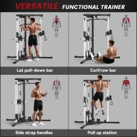 Stazione Fitness per Allenamento Totale con Sbarra per Trazioni e Bilanciere, in Acciaio, 170x139x200 cm, Nero