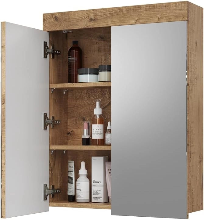 Specchio contenitore bagno Luna, Quercia Wotan, 60 x 77 cm, per montaggio a parete, combinabile con altri mobili Luna