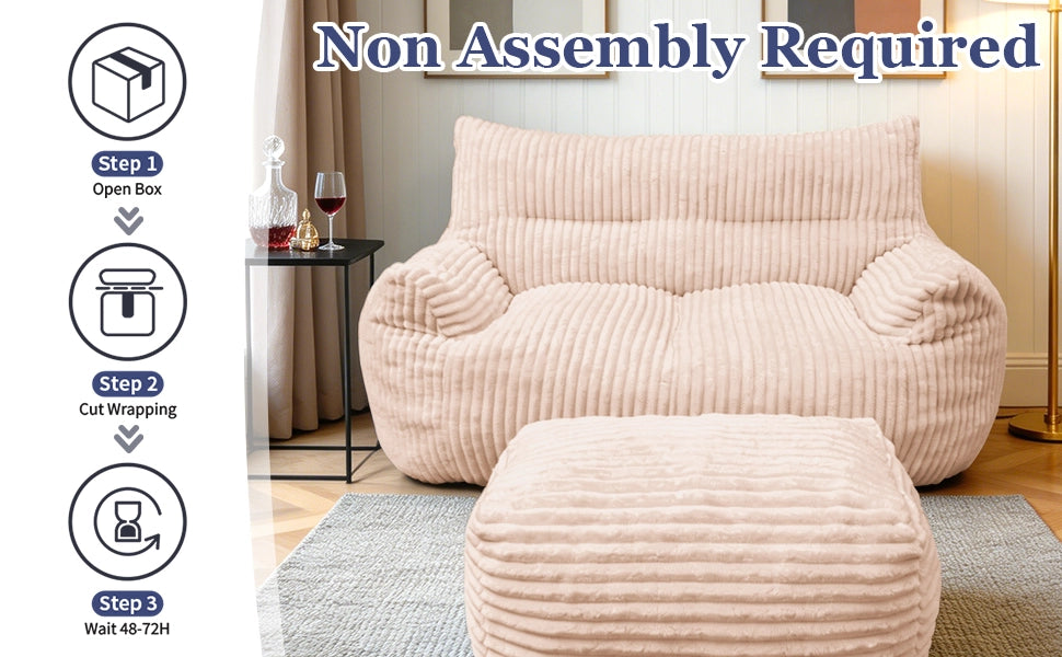 Poltrona pouf oversize in flanella rosa, ergonomica e imbottita, senza montaggio