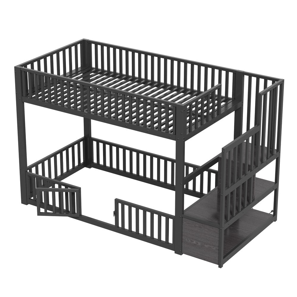 Letto a Castello con Vano Contenitore e LED ¨C Xylo ¨C Nero 90x200