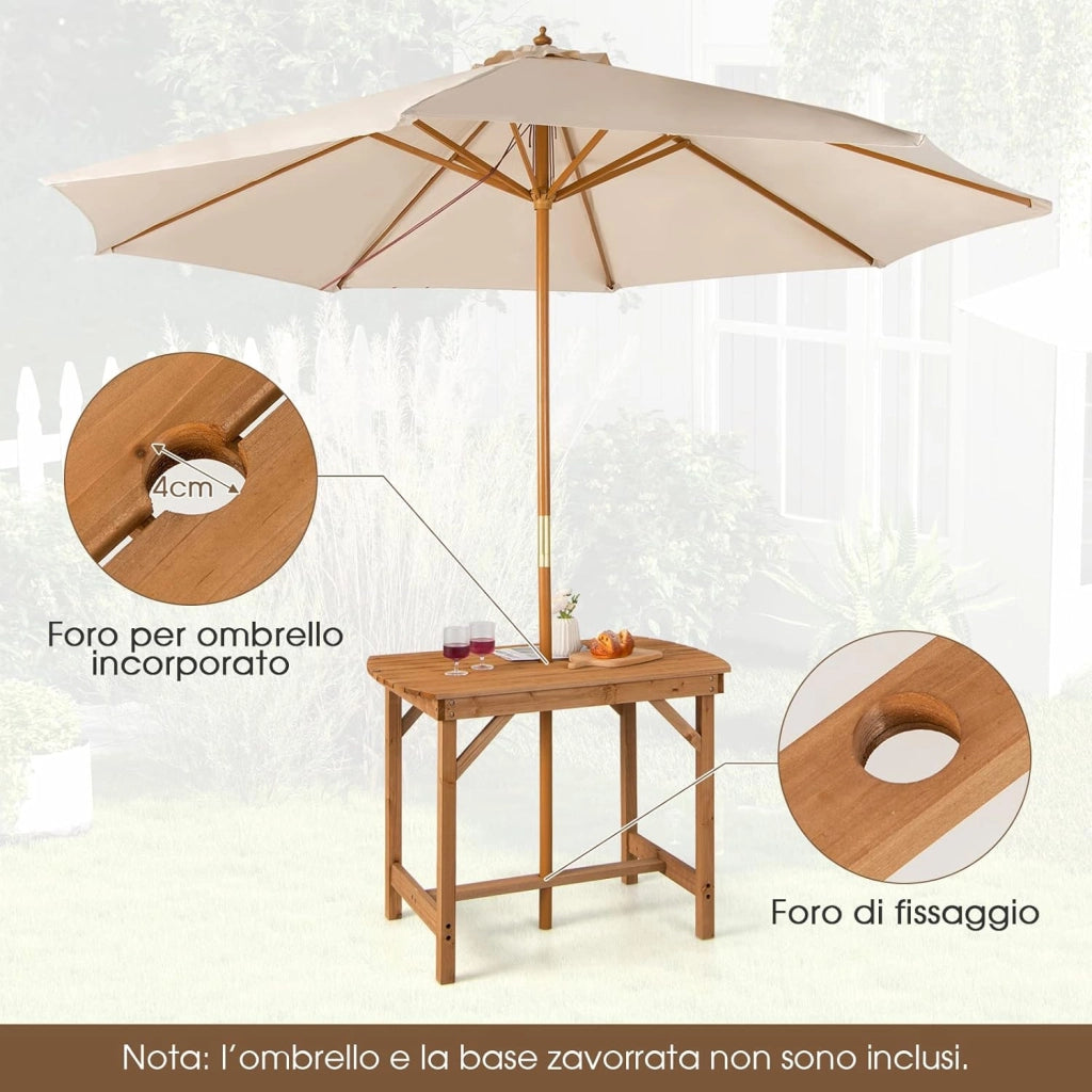 Tavolo Pranzo da Giardino in Legno, con Foro per Ombrellone, per 4-6 Persone, Giardino Patio Cortile, 100 x 60 x 75 cm, Portata 180 kg