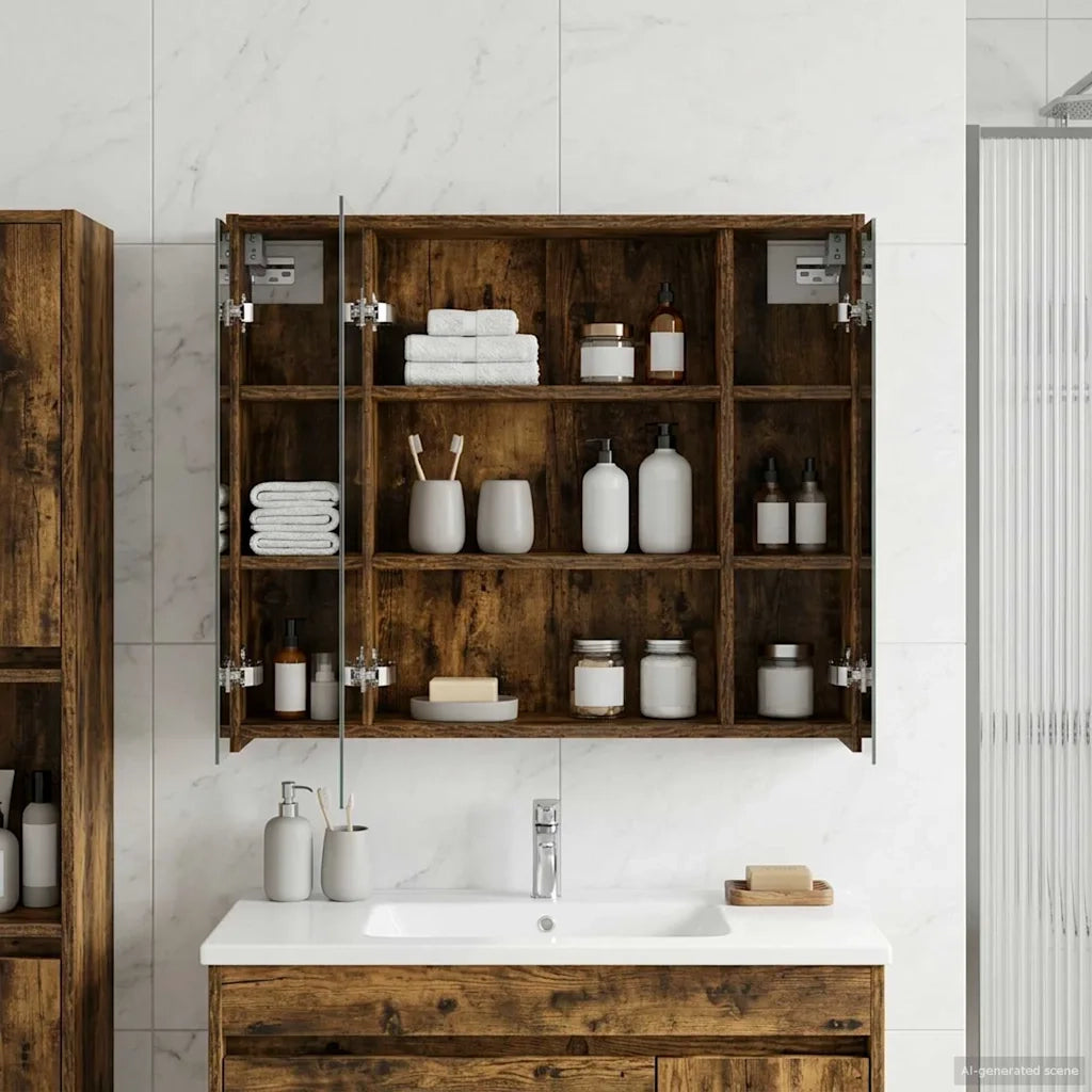 Mobiletto per specchio da bagno Rovere fumé 73,5 x 16 x 62,5 cm 889171