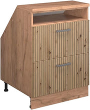 Mobile sottotetto Rion, Rovere artigianale, 60 x 81.6 cm con 2 cassetti, carcassa 60 cm profondità, adatto per il salvaspazio sotto tetti spioventi