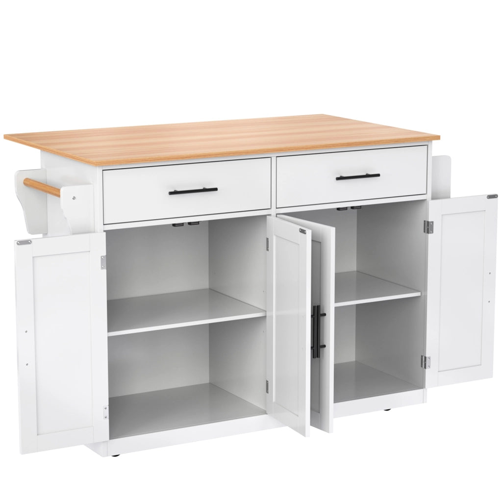 Carrello da cucina pieghevole 120×46(70)×91,5 cm, bianco e naturale, con ruote e gambe in legno