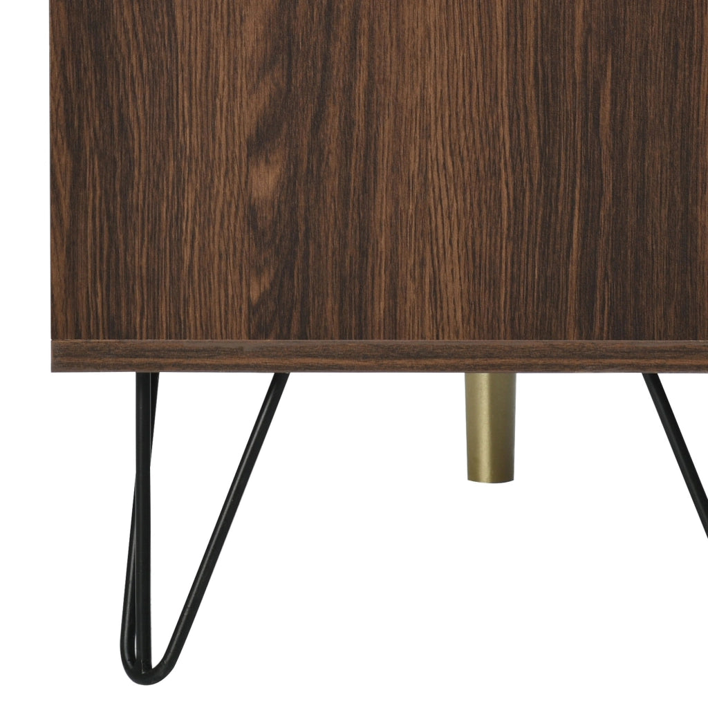 OKWISH Mobile TV con 2 Ante e 2 Vani, Maniglie Dorate e Gambe in Ferro, Naturale, 155×38×48 cm